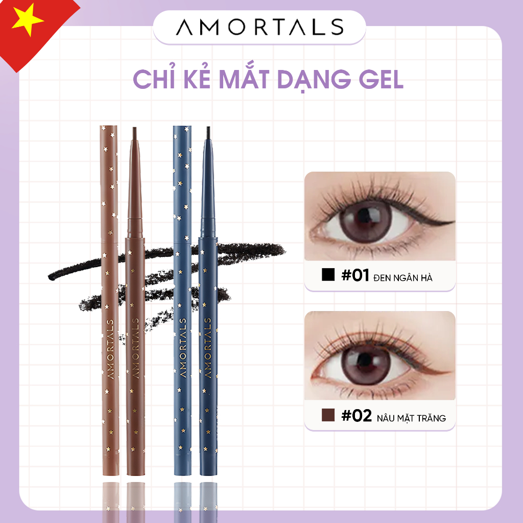 Bút chì Kẻ Mắt AMORTALS 1.5mm Dạng Gel, Siêu Mướt, Lâu Trôi, Chống Nước, Không Lem