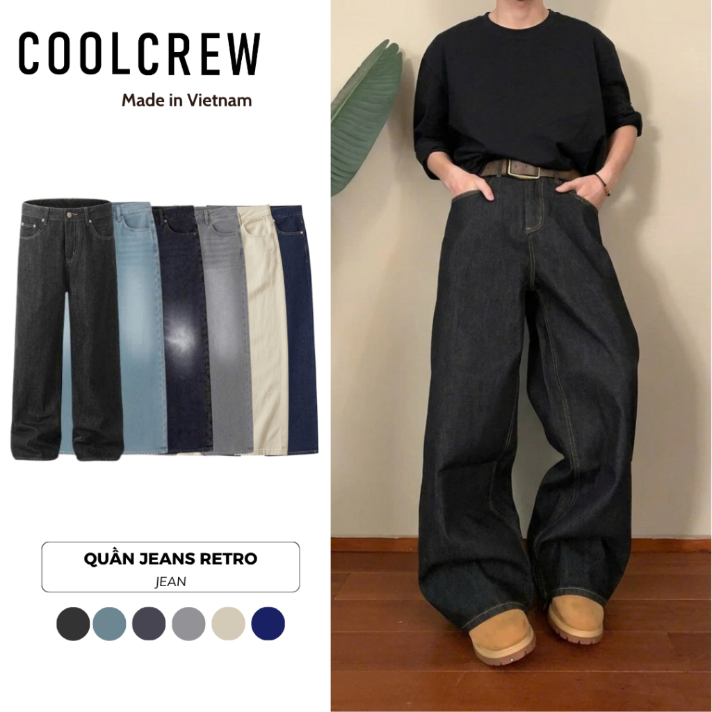 Quần Jeans Retro 𝐂𝐎𝐎𝐋𝐂𝐑𝐄𝐖 Quần Kiểu Dáng Rộng Unisex Nam Nữ QTD053