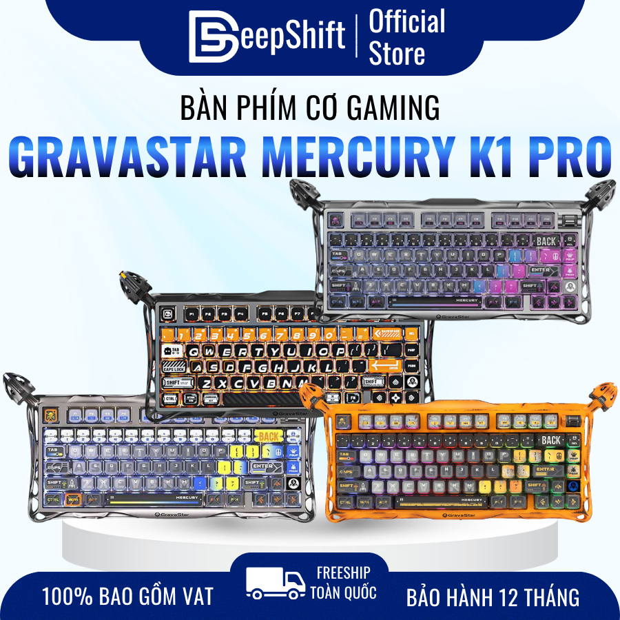 Bàn phím cơ GravaStar Mercury K1 Pro Cyberpunk RGB Wireless Mechanical Keyboard Hot Swap 75% | BigBuy360 - bigbuy360.vn