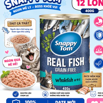 Combo 12 Lon Pate Mèo SNAPPY TOM 400g Thức Ăn Cho Mèo Cá Nhuyễn Cá Nguyên Miếng Sốt Đậm Vị Pate Cho Mèo Mọi Lứa Tuổi