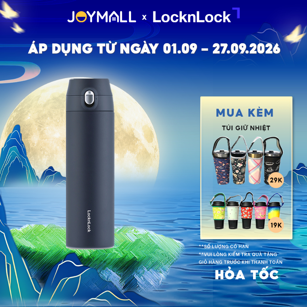 Bình giữ nhiệt LocknLock 500ml Featherlight Navy LHC3257NVY, Hàng chính hãng thép không gỉ - JoyMall