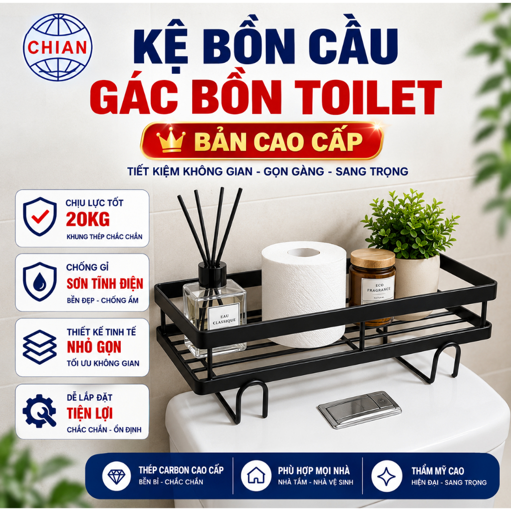 Kệ bồn cầu, kệ nhà vệ sinh gác bồn toilet - Thiết kế sang trọng - Tải trọng 6kg -Sơn tĩnh điện