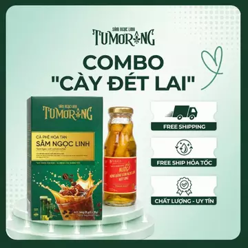 Combo "Cày Đét Lai" Tuần - Sâm Ngọc Linh Tu Mơ Rông-Dưỡng Chất Quý Cho Sức Khỏe (1 Hộp 8 Gói Cà Phê + 1 Chai Nước Sâm)