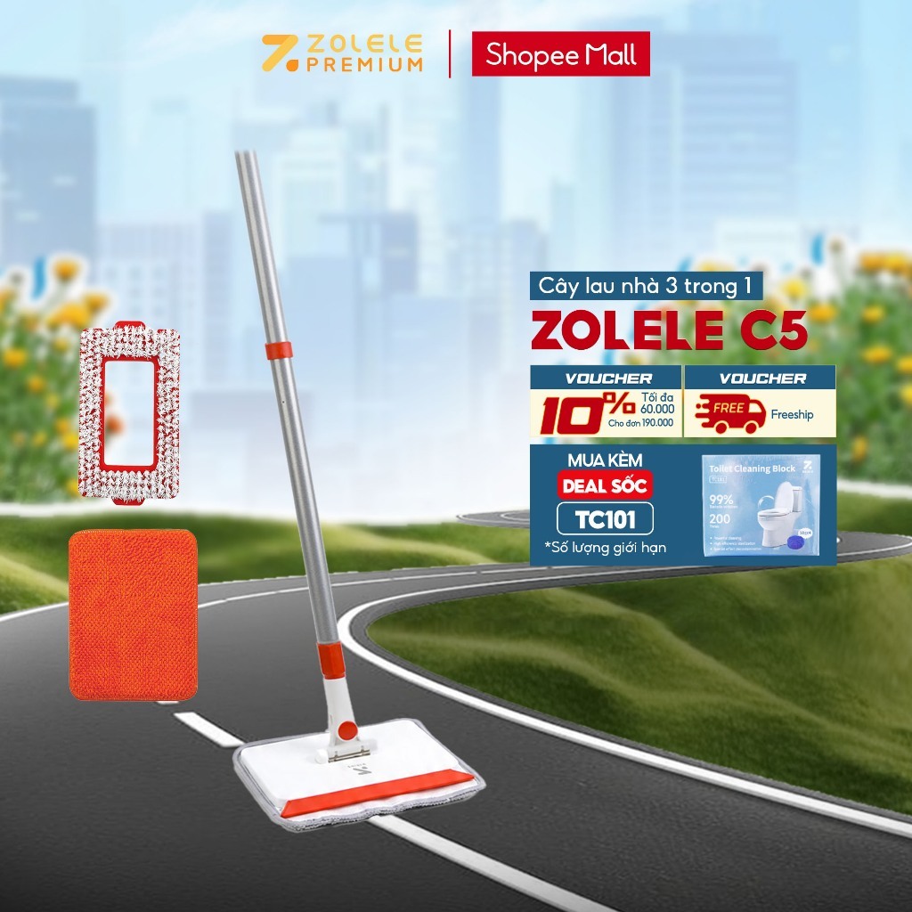 Cây lau nhà đa năng 3 trong 1 C5 Zolele vừa lau nhà vừa chà rửa sàn làm sạch mọi ngóc ngách