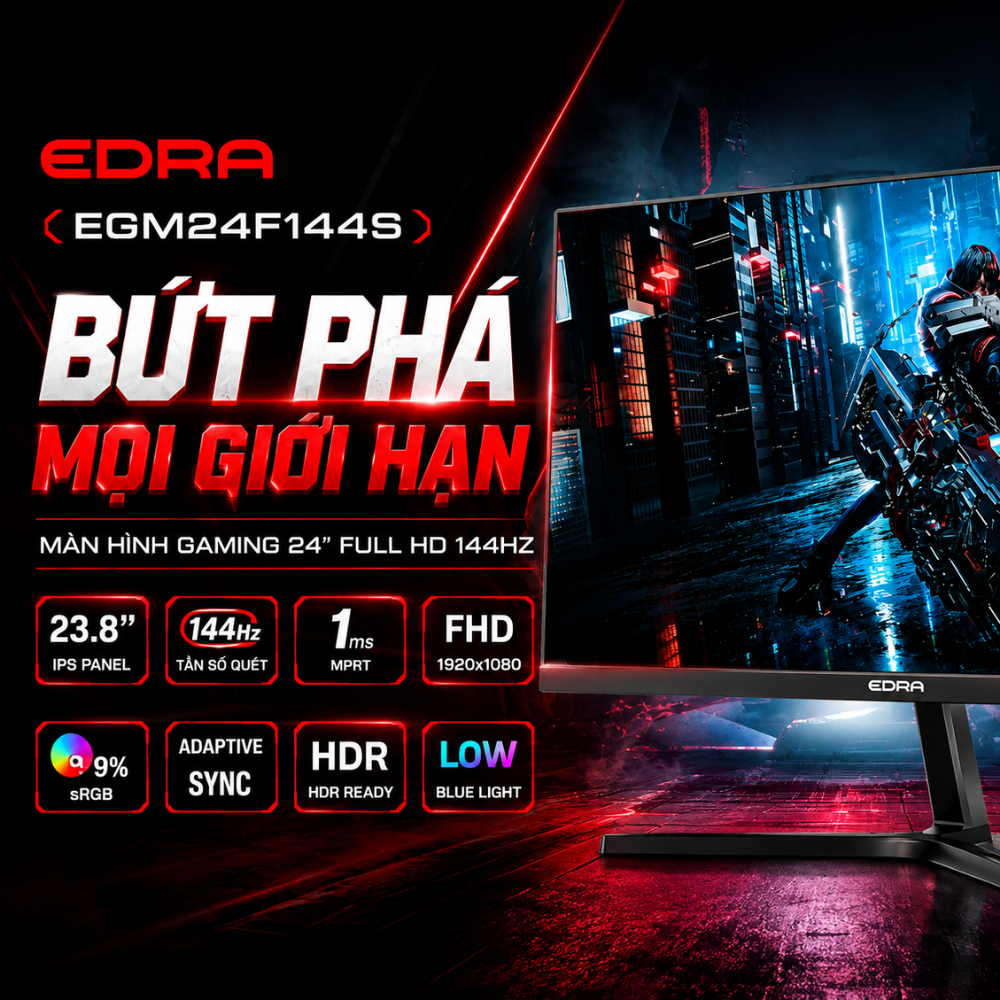Màn Hình Gaming EDRA EGM24F144S 23.8 Inch Full HD 144Hz | IPS | 99% sRGB | Adaptive Sync | HDR | BigBuy360 - bigbuy360.vn