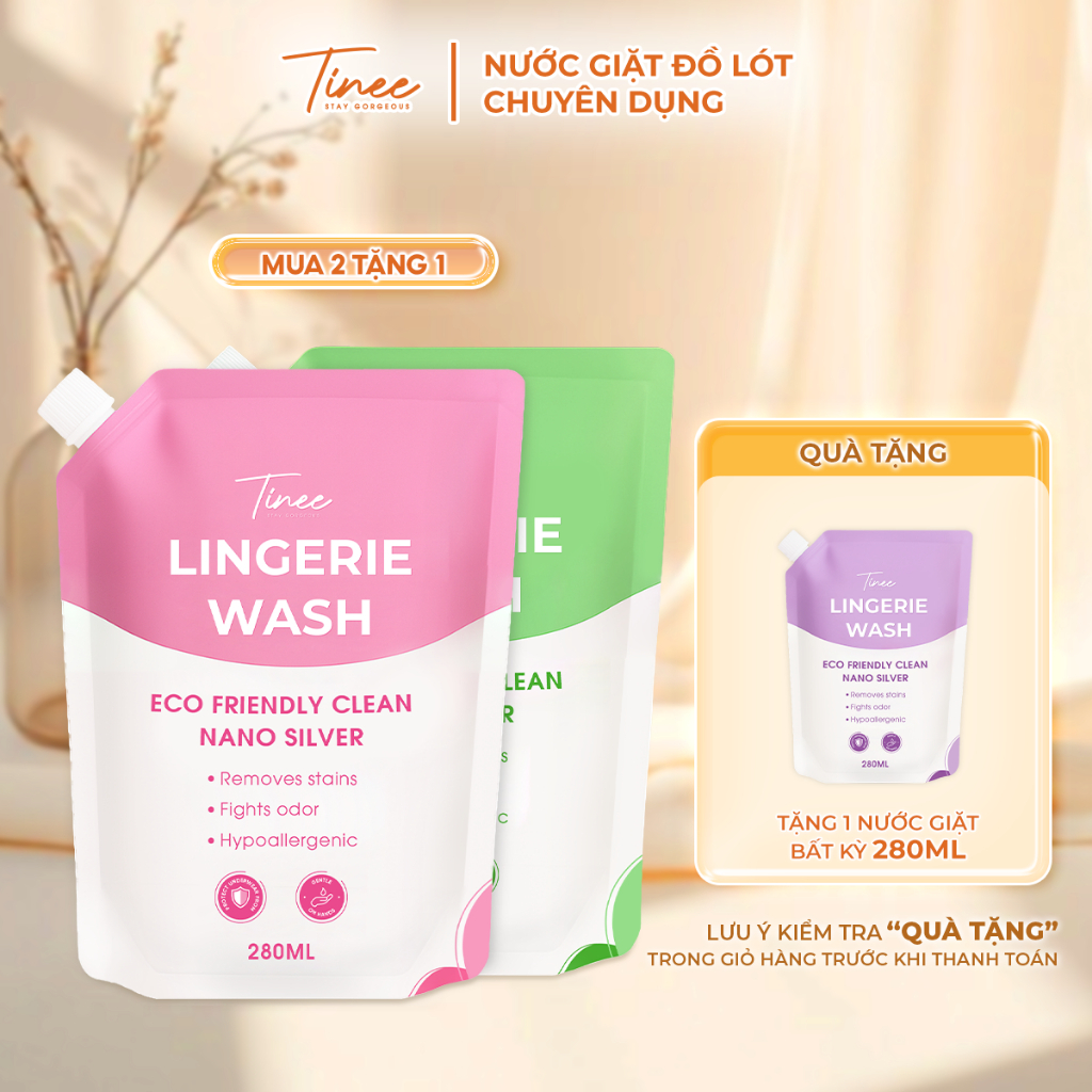 [MUA 2 TẶNG 1] Túi refill - Nước Giặt Đồ Lót Chuyên Dụng Tinee 280ml Nano Bạc Hạn Chế Nấm Khuẩn