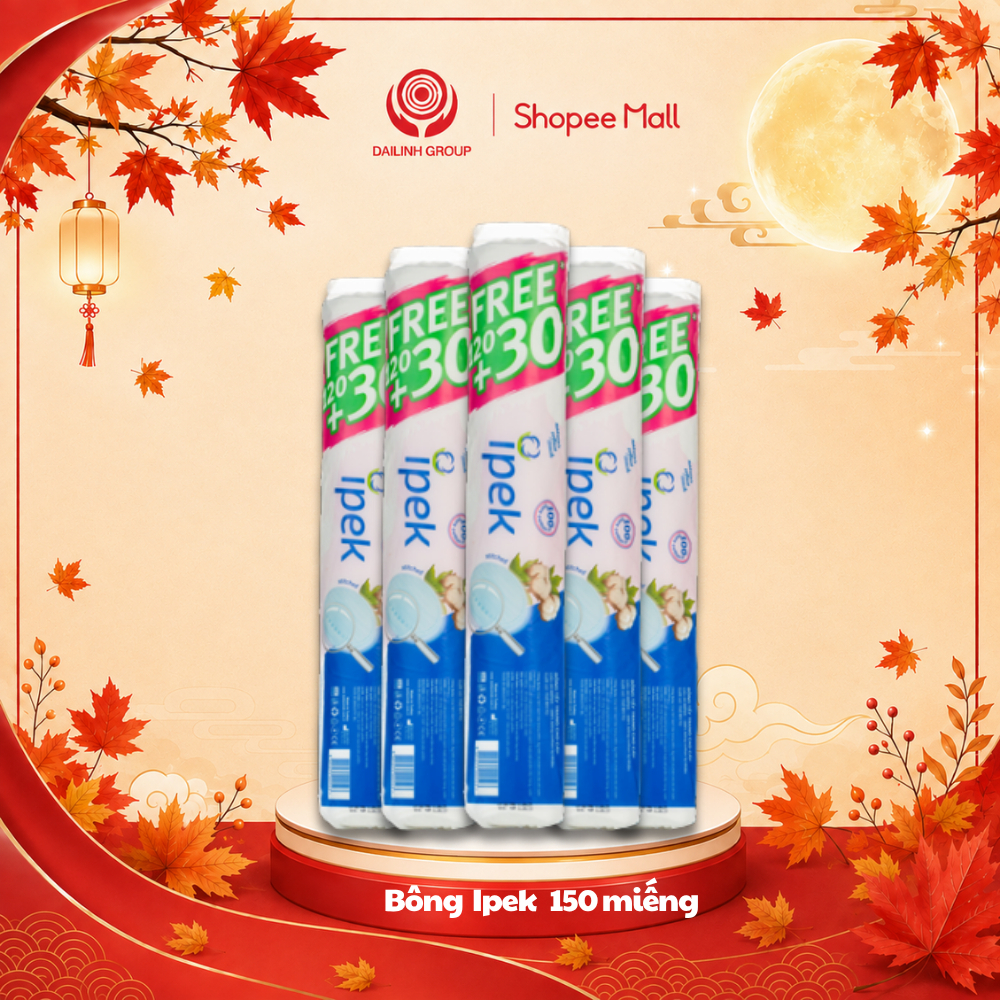 Bông tẩy trang Ipek cotton mềm mịn, combo 5 gói x 150 miếng, Thổ Nhĩ Kỳ
