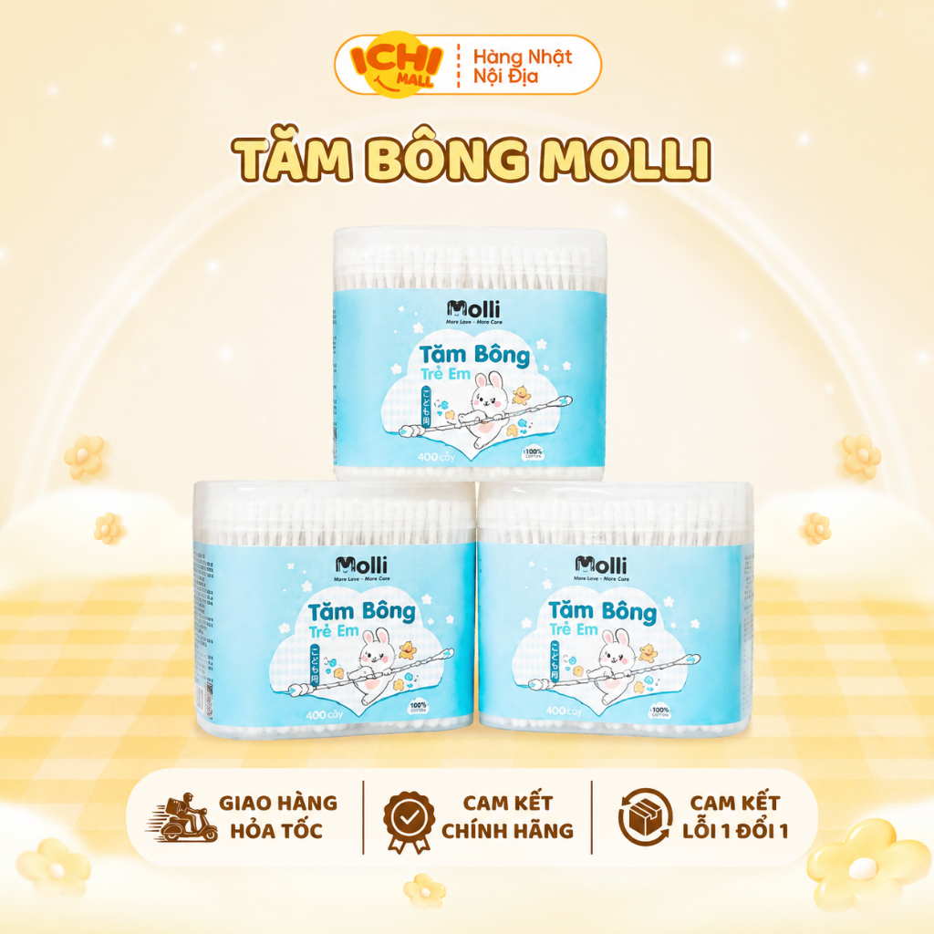 Tăm bông trẻ em Molli kháng khuẩn cho bé sơ sinh ngoáy tai, mũi _Ichimall