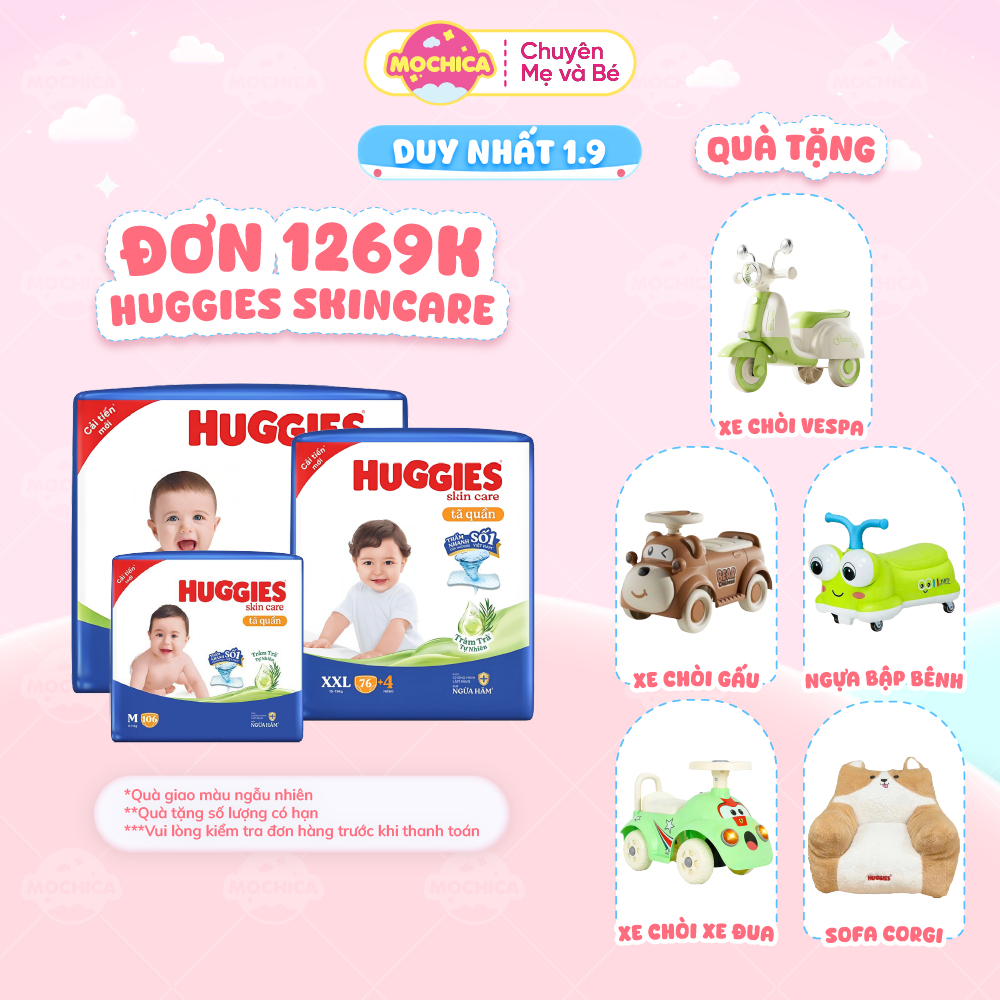 [Siêu nhiều miếng] Bỉm/Tã quần Huggies Tràm Trà Tự Nhiên SKINCARE thấm hút nhanh đủ size - Mochica