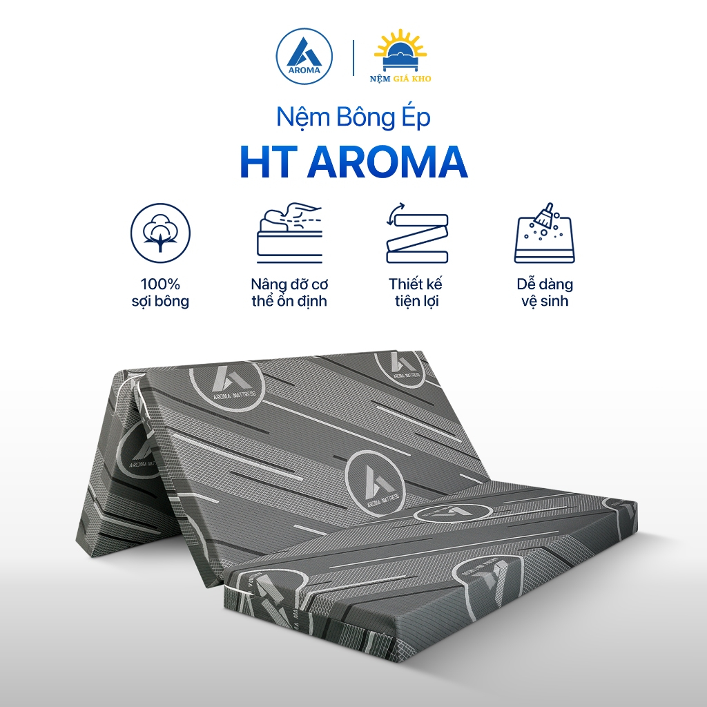 Nệm Bông Ép HT Aroma Đệm Bông Gấp 3 Độ cứng vừa phải Bảo hành 5 năm