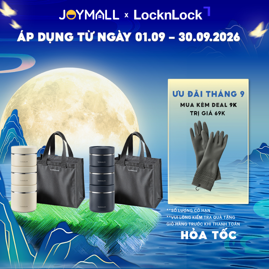 Bộ 3 hộp cơm giữ nhiệt LocknLock Lunch Box LHC8052S01 LHC8052S02 1.1L kèm túi, muỗng đũa - JoyMall