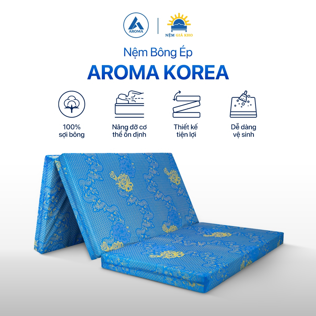 Nệm bông ép gấp 3 Aroma Korea Đệm Sinh Viên - Nhiều màu giao ngẫu nhiên