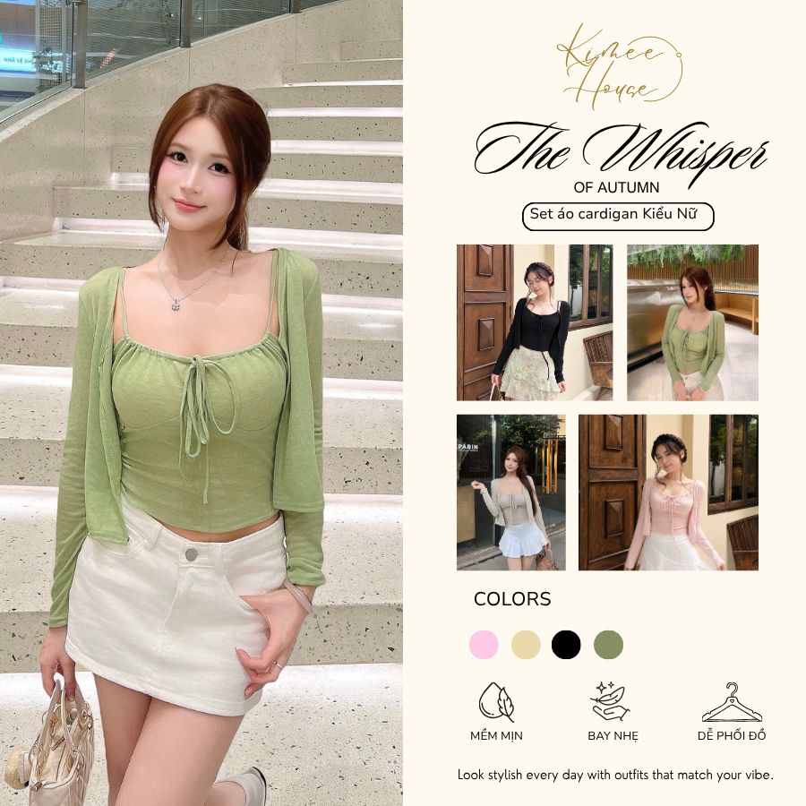 Set Cardigan Nữ Kiểu Áo Hai Dây Kèm Áo Khoác Chống Nắng Điệu Đà Mùa Thu Đông Kimee - KA976
