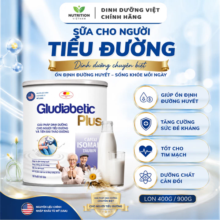 Sữa Tiểu Đường Gludiabetic Plus Sữa Bột Cho Người Lớn Tuổi Hỗ trợ Ổn định Đường Huyết, Giàu Canxi
