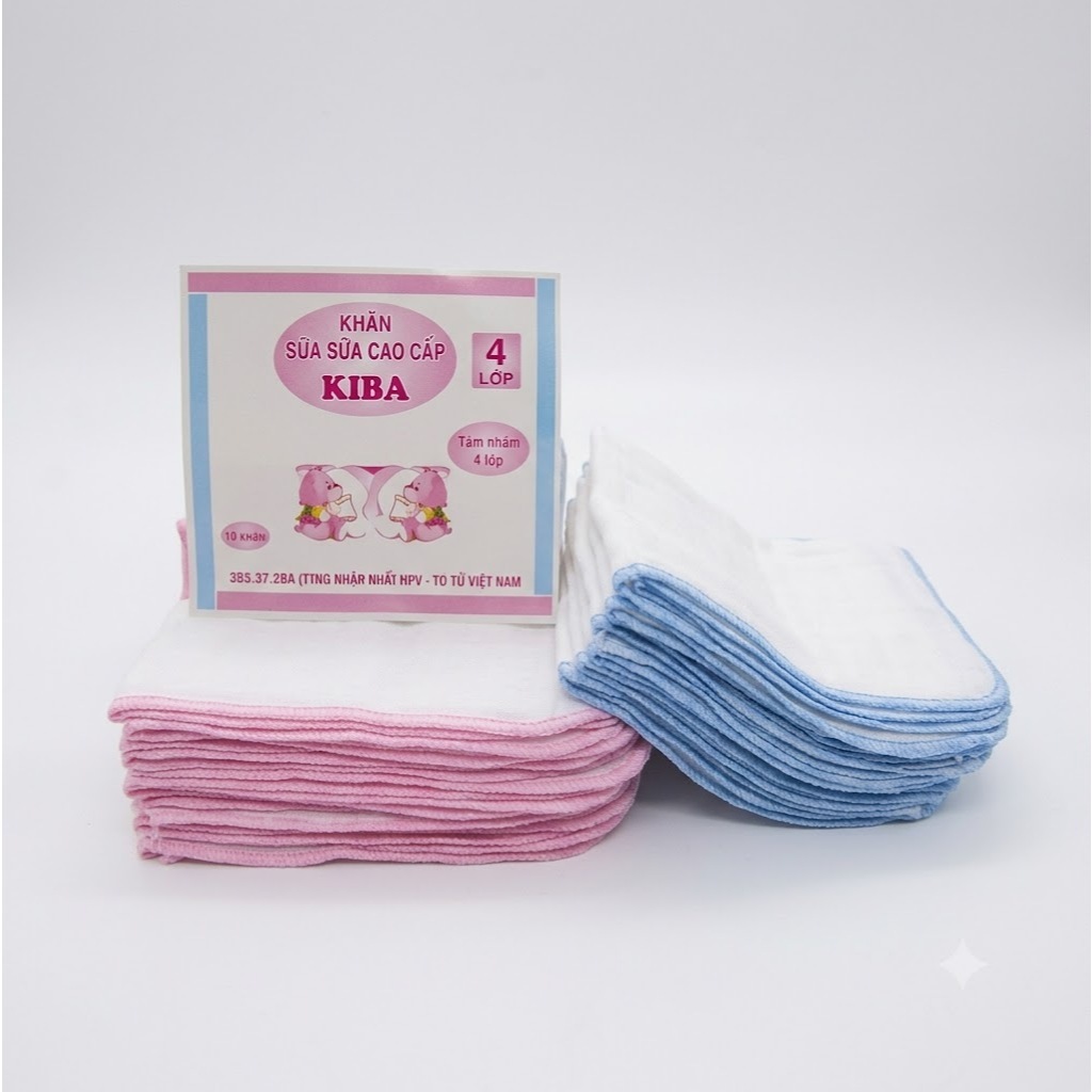 Khăn Sữa KiBa Siêu Mềm 2 Lớp 4 Lớp ( Sét 10 Chiếc)