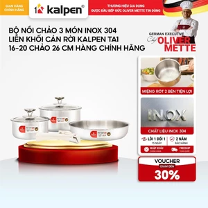 Bộ nồi chảo 3 món Inox 304 liền khối cán rời KALPEN TA1 16-20 chảo 26 cm hàng chính hãng