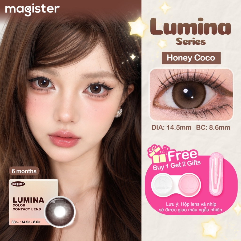 Lens Magister 14.5MM Dòng Lumina Dòng Bộ truyện Cặp 6 tháng Kính áp tròng Honey Coco len cận kính mềm Ice Brew 0-8 độ