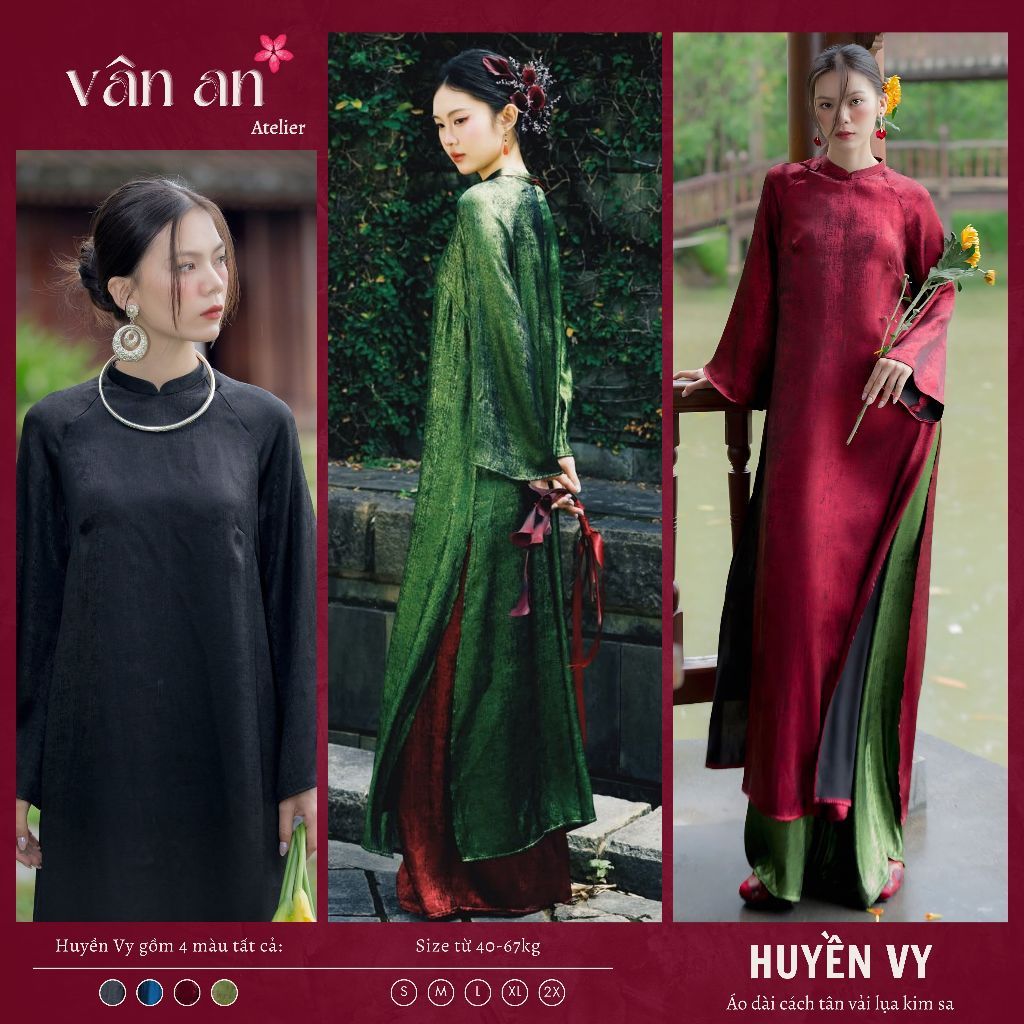 [SVIP - SẴN HÀNG] Áo Dài HUYỀN VY - Dáng Suông 2 Tà - Áo và Quần Cùng Chất Liệu Lụa Kim Sa Phù Hợp Mặc Lễ Tết, Dạm Ngõ