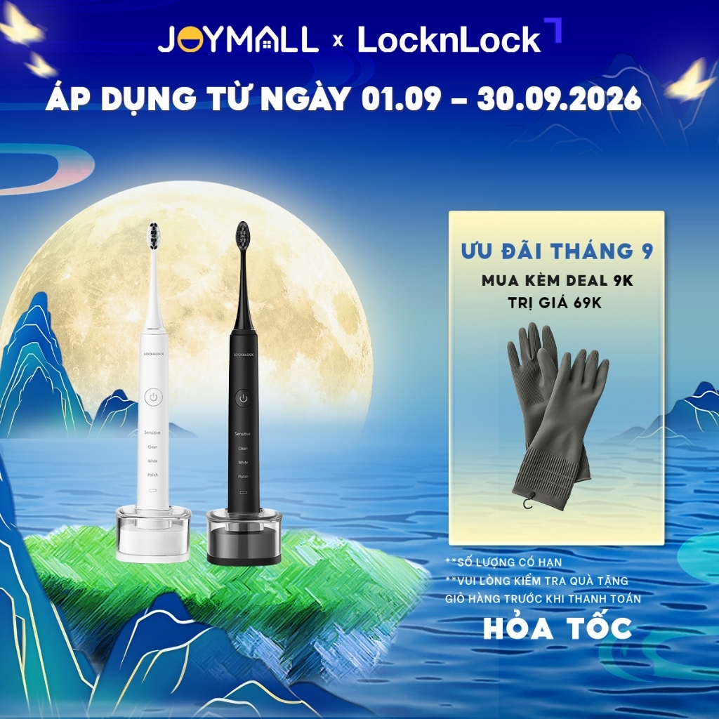 Bàn Chải Điện LocknLock ENR346 Sạc Không Dây, Chống Nước - Hàng Chính Hãng Kèm 2 Đầu Chải - JoyMall