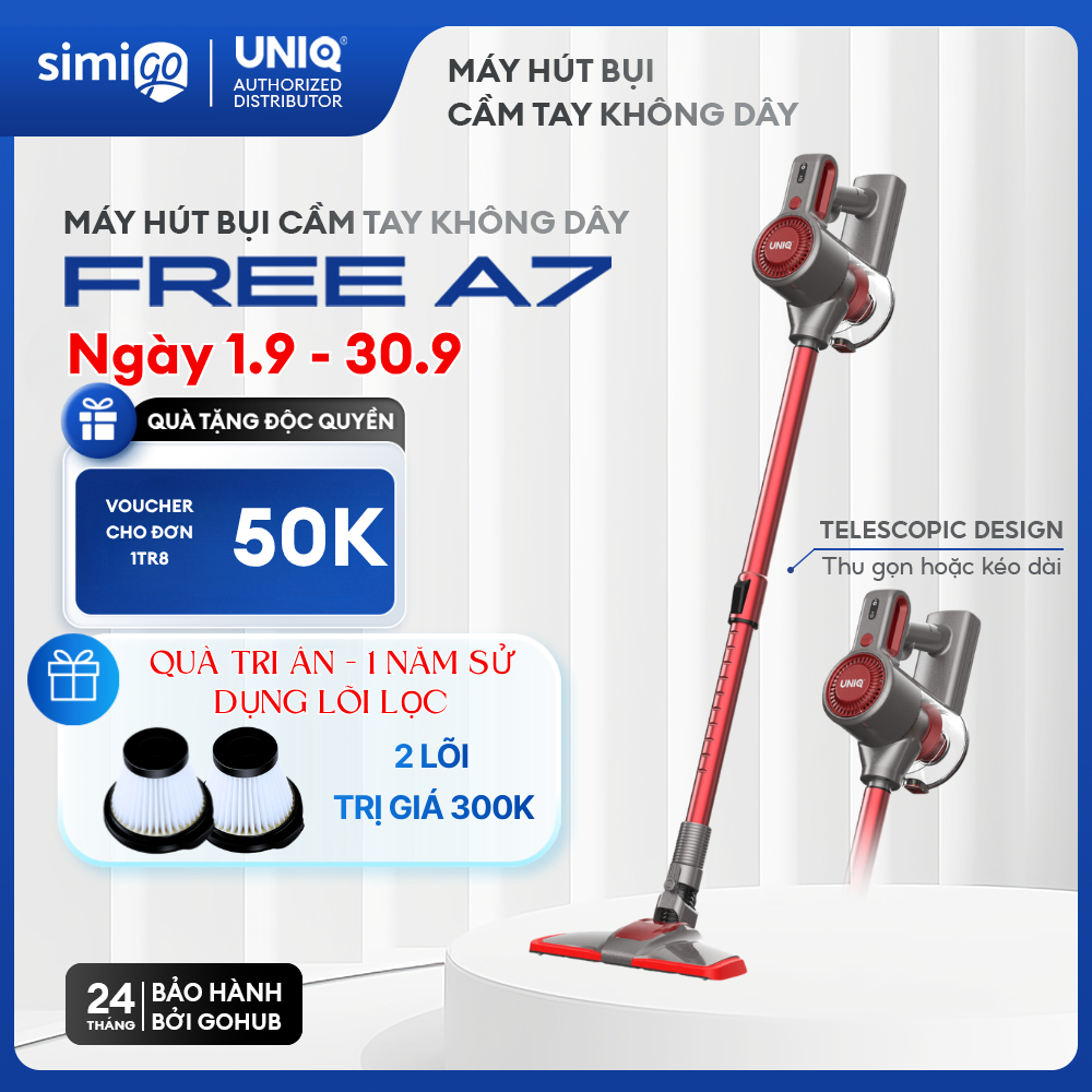 Máy hút bụi cầm tay không dây UNIQ Free A7 hút bụi giường nệm gia đình đa năng cây hút bụi ô tô ghế sofa