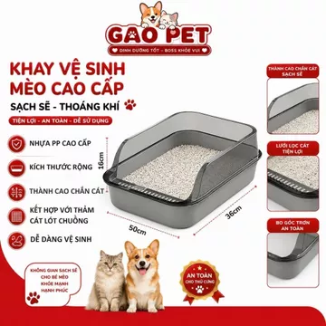 Khay vệ sinh cho mèo, chậu cát vệ sinh có vòm chống văng cát cho mèo, tặng kèm thêm xẻng xúc cát