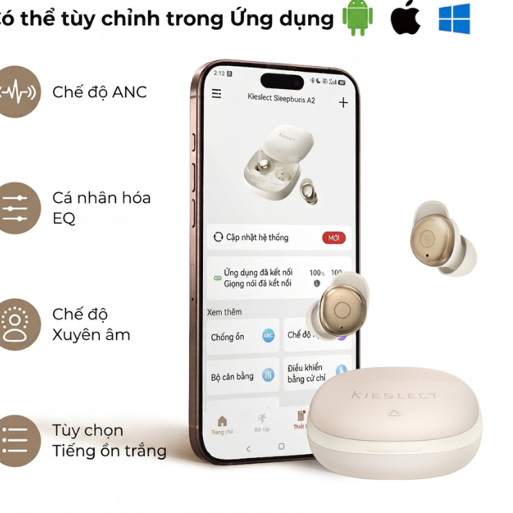 Tai Nghe Ngủ Bluetooth Kieslect Sleepbuds A2 | Khử Ồn 3 Lớp PNC+ANC+White Noise | Nằm Nghiêng Không Đau| Siêu nhẹ | BigBuy360 - bigbuy360.vn