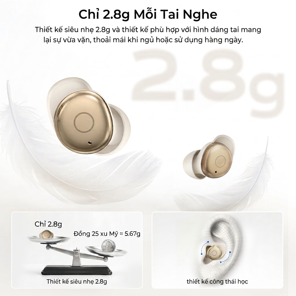 Tai Nghe Ngủ Bluetooth Kieslect Sleepbuds A2 | Khử Ồn 3 Lớp PNC+ANC+White Noise | Nằm Nghiêng Không Đau| Siêu nhẹ | BigBuy360 - bigbuy360.vn