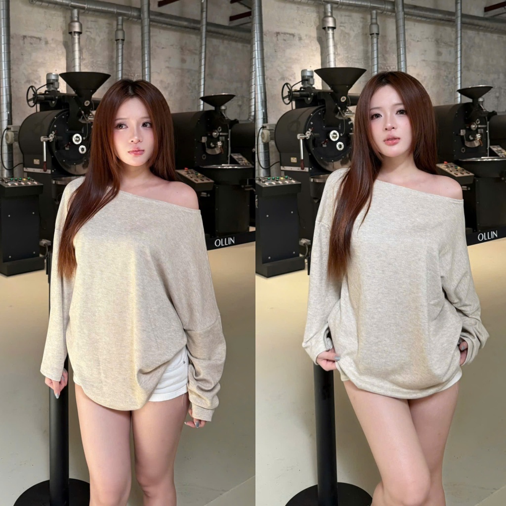 SUXING | Áo lệch vai dài tay, Áo thun dài tay lệch vai chất thun tăm thỏ mềm mại Nữ Women - S104