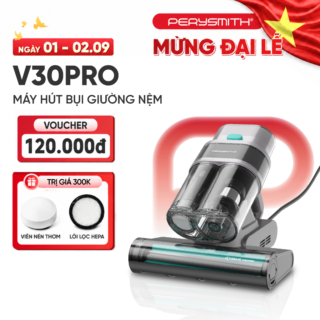[N]Máy Hút Bụi Giường Nệm PerySmith V30Pro, Lực Hút  21.000Pa, Hút Lông Tóc, Sấy Nóng ,UV Diệt Khuẩn