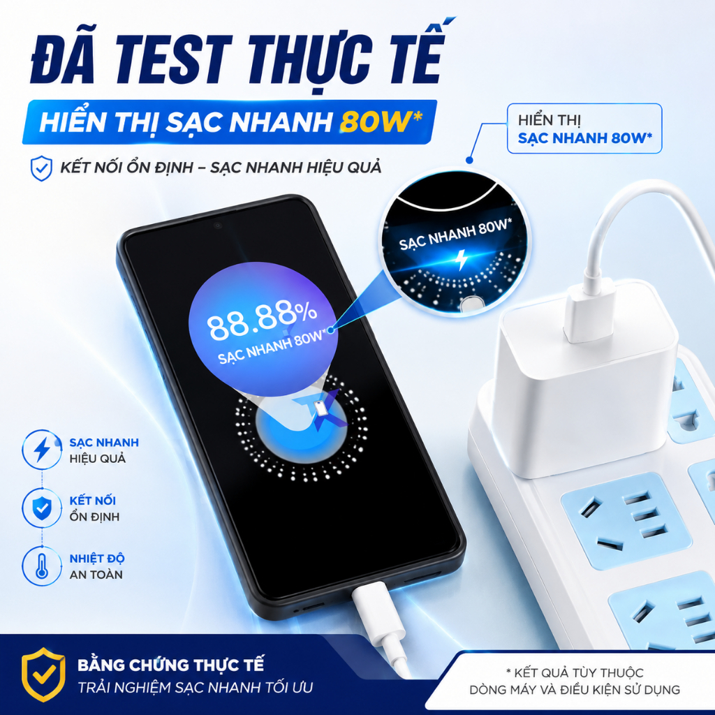 Sạc nhanh 80w hỗ trợ cho máy có báo sạc SUPER VOOC SUPER DART 80W tùy dòng máy, Củ cục sạc nhanh 80W đầu cắm sạc Usb | BigBuy360 - bigbuy360.vn