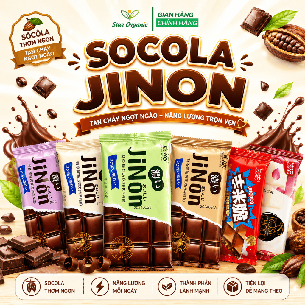 Kẹo Socola JiNon Vị Matcha, Hoa Hồng, Sữa, Dâu – Star Organic