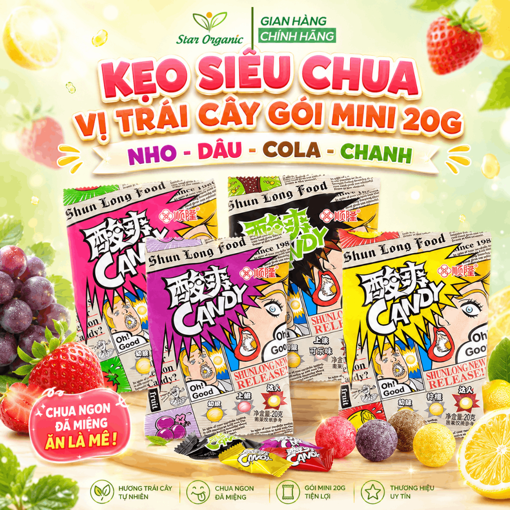 [NEW] Kẹo Siêu Chua Super Cola Soda Lemon Vị Trái Cây Túi 20G