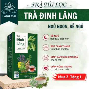 Trà Ngủ Ngon Đinh Lăng Tam Thất - Làng Mai - Mất Ngủ, Giúp Ngủ Ngon, Dễ Ngủ, Đẹp Da. Hộp 30 gói