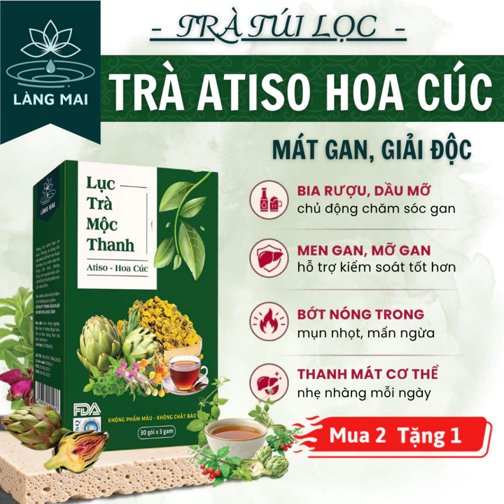 Trà Atiso 6 vị thảo mộc - Làng Mai - hộp 30 gói được sấy tự nhiên, trà có vị ngọt thanh, hậu vị mát