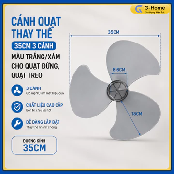 Cánh Quạt Thay Thế 35cm 3 Cánh Nhựa ABS Trắng/Xám, Cánh Quạt Điện Cho Quạt Đứng Quạt Treo Tường