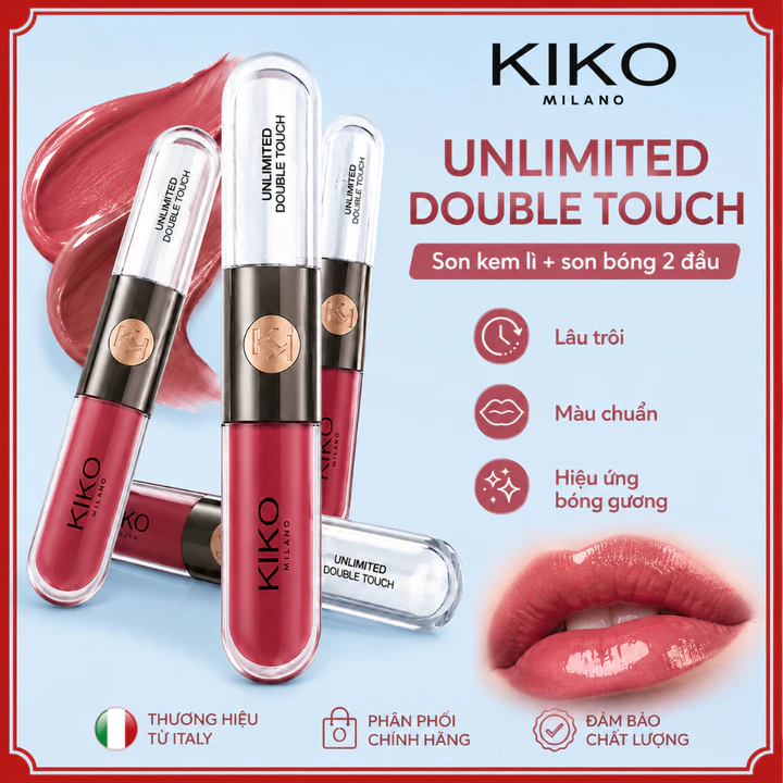 Son KIKO Milano Unlimited Double Touch 2 Đầu Chính Hãng - Son Kem Lì + Son Bóng, Lâu Trôi, Màu Chuẩn