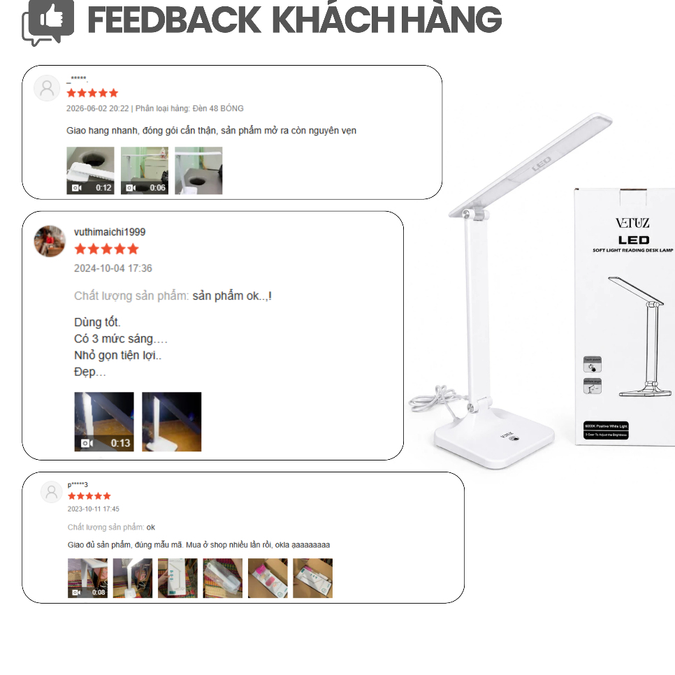 Đèn Để Bàn Nối Mi – 3 Chế Độ Sáng, Dùng Phun Xăm, Làm Nail, Học Tập, đèn LED VETUZ / Thúy Hà | BigBuy360 - bigbuy360.vn