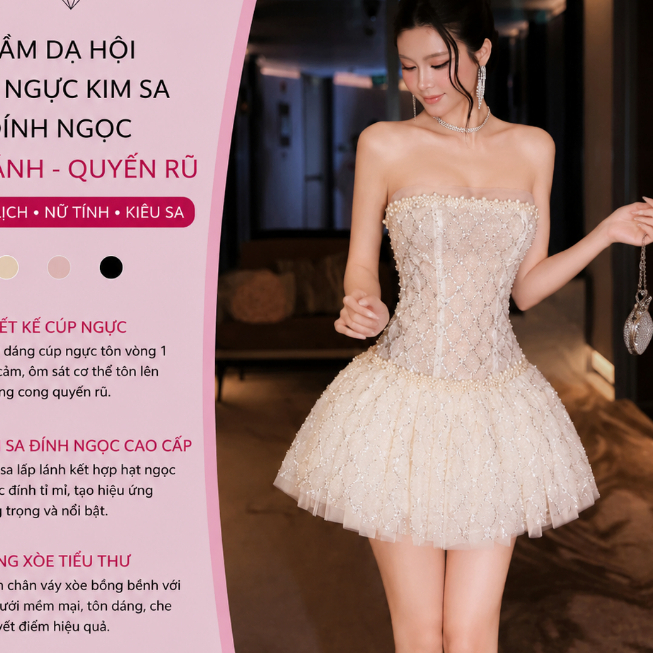 Đầm Dạ Hội Cúp Ngực Kim Sa Đính Ngọc Sang Trọng – Váy Dự Tiệc Cao Cấp Lấp Lánh Tôn Dáng Quyến Rũ Tiểu Thư
