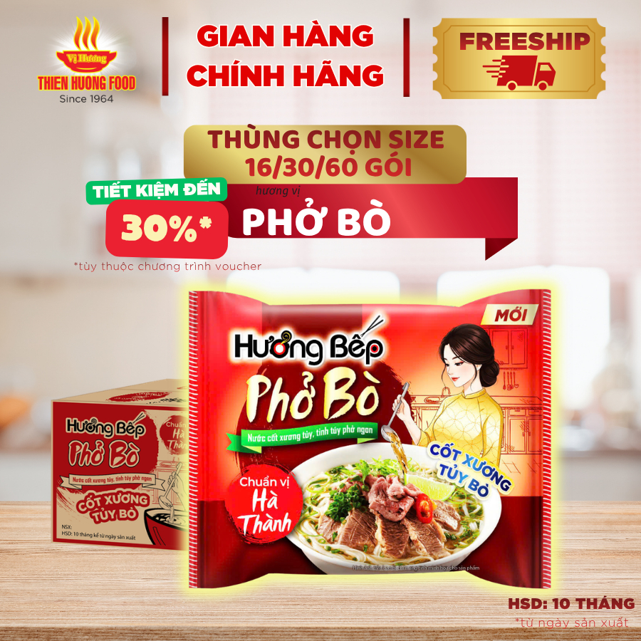 Phở Bò Hương Bếp -16/30/60 gói x 70gram/gói