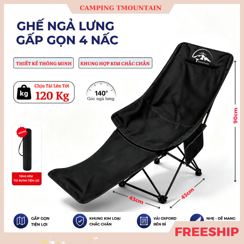 Ghế Camping Gấp Gọn Ngả Lưng Tmountain Chịu Lực Cao Cấp Dã Ngoại Du Lịch Ngoài Trời Bền Đẹp