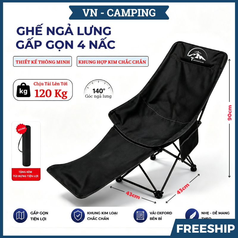 Ghế Camping Ngả Lưng Tmountain Gấp Gọn Thư Giãn Dã Ngoại Du Lịch Cao Cấp Tiện Dụng