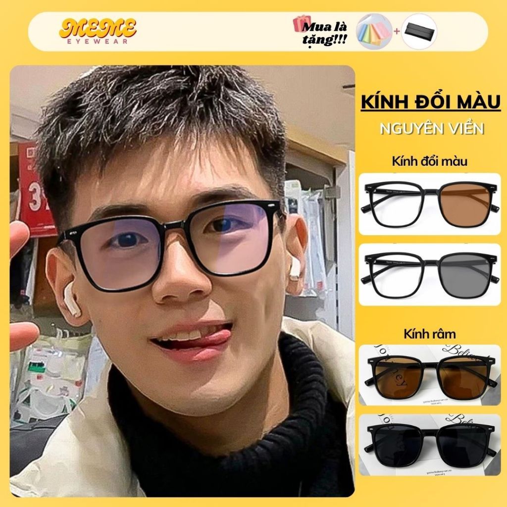 Mắt kính nam nữ đổi màu clubmaster chống ánh sáng xanh UV thời trang cao cấp gọng nguyên viền Mắt Kính MEME Y16