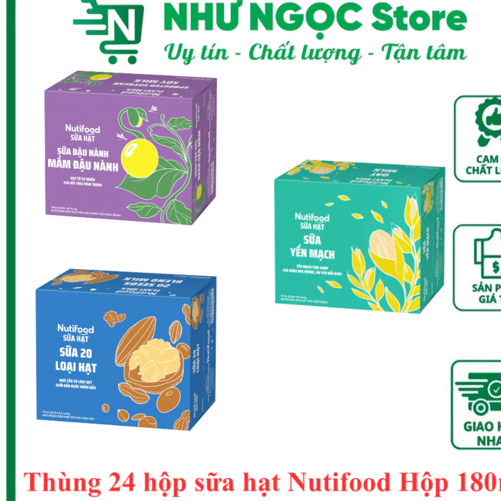 Nutifood Sữa Hạt Hộp 180ml - Sữa Yến Mạch/ Sữa 20 loại hạt/ Sữa mầm đậu nành - Thùng 24 hộp