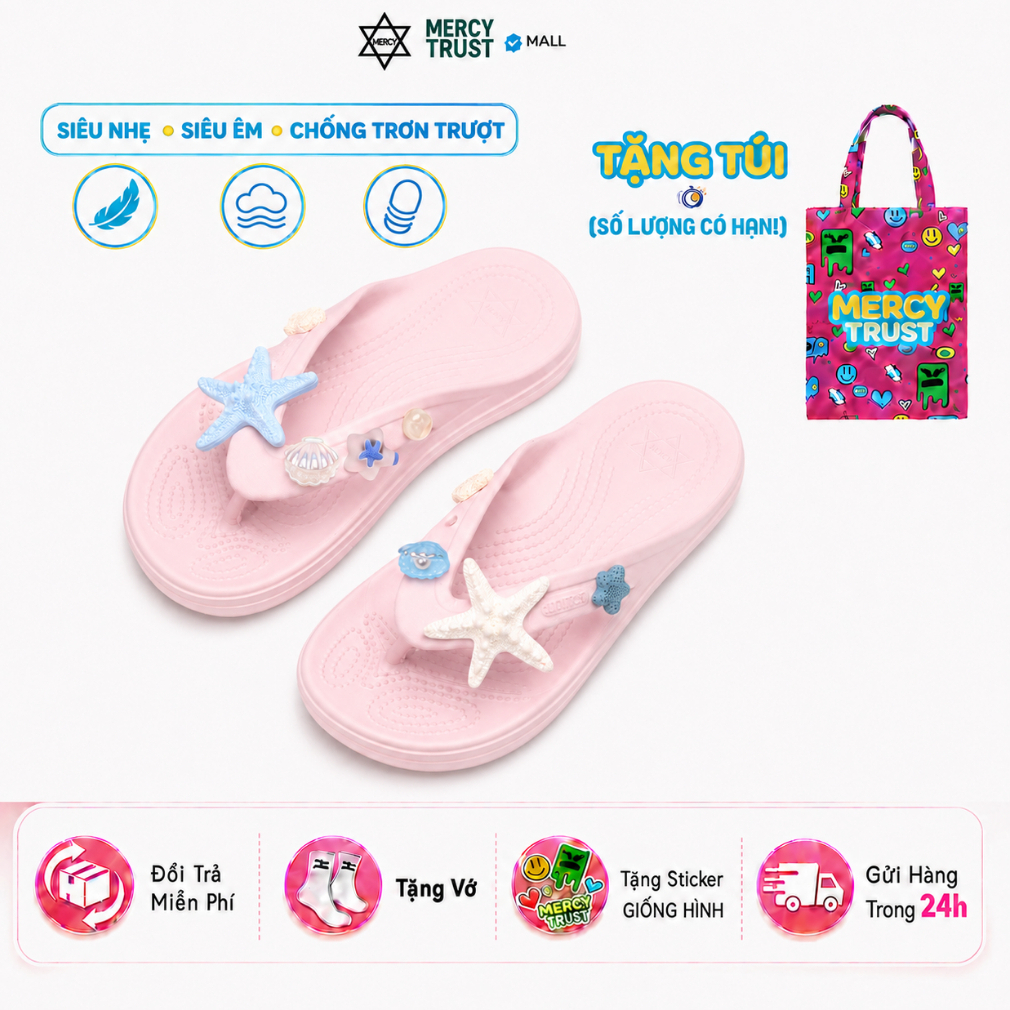 [TẶNG TÚI TOTE] Dép Kẹp Đế Massage MERCY TRUST MC35 Marble - Dép Xỏ Ngón Nam Nữ Đúc Nguyên Khối, Chống Trượt
