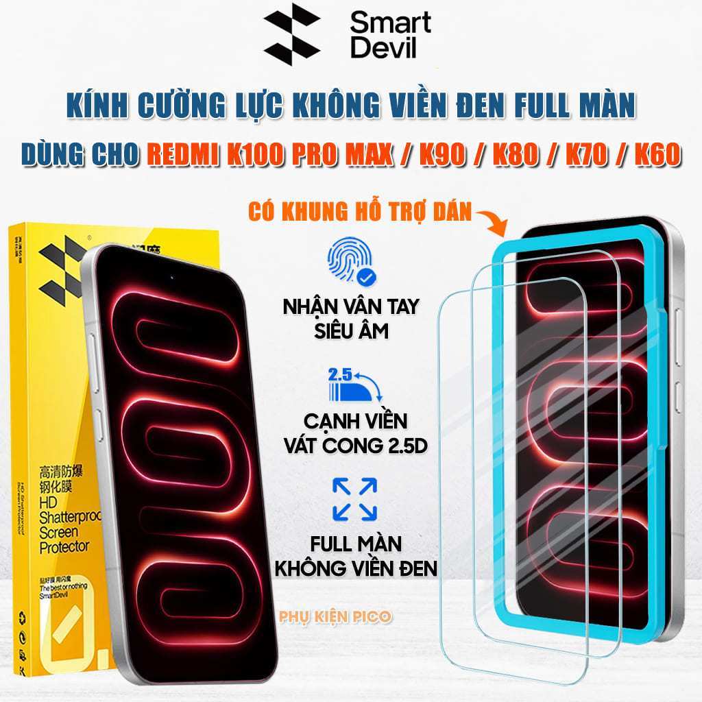 Kính cường lực Smart Devil dùng cho Xiaomi Redmi K100 Pro Max / K90 Pro / K80 Pro / K70 Pro / K60 Pro /K50 full màn hình