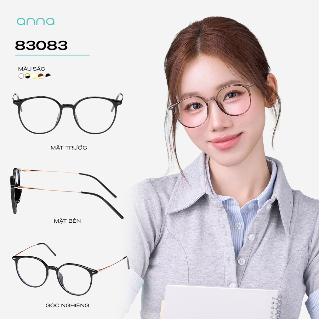 [BACK TO SCHOOL] Gọng kính thời trang nữ ANNA dáng tròn chất liệu nhựa mix kim loại chắc chắn hiện đại OL 83083