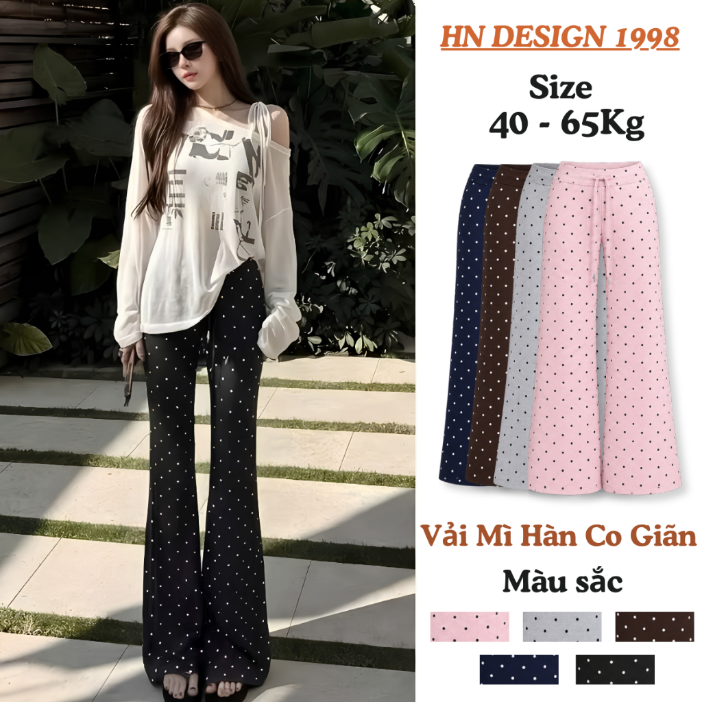 [Có Bản Nấm] Quần Ống Loe Chấm Bi Dáng Suông Dài 93_100cm Hot Trend Tôn Dáng Phong Cách Hàn Quốc L19