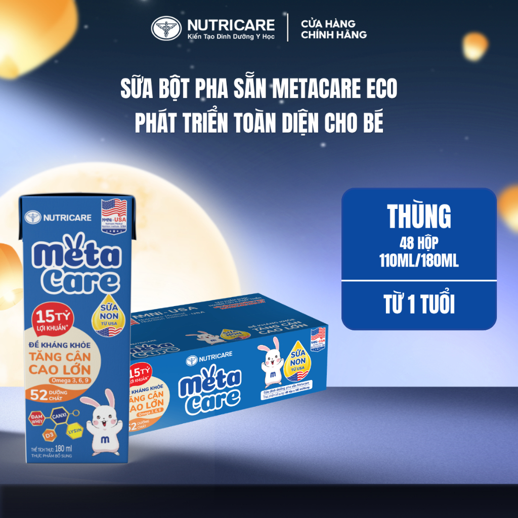 Thùng 48 Hộp Sữa Bột Pha Sẵn METACARE ECO Nutricare Tăng Cân Chiều Cao Tăng Sức Đề Kháng Từ 1 Tuổi Với Sữa Non 24H