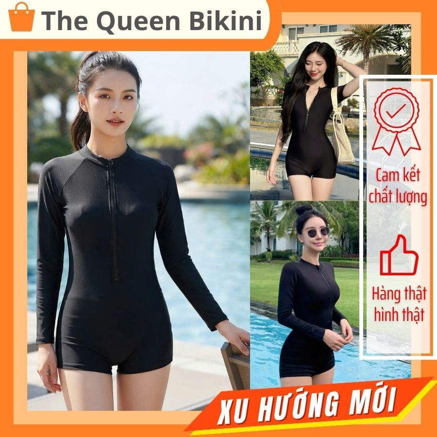[Size S – 2XL] Bikini liền thân đồ bơi nữ đi biển 1 mảnh dây khóa kéo kín đáo tôn dáng gợi cảm The Queen 045