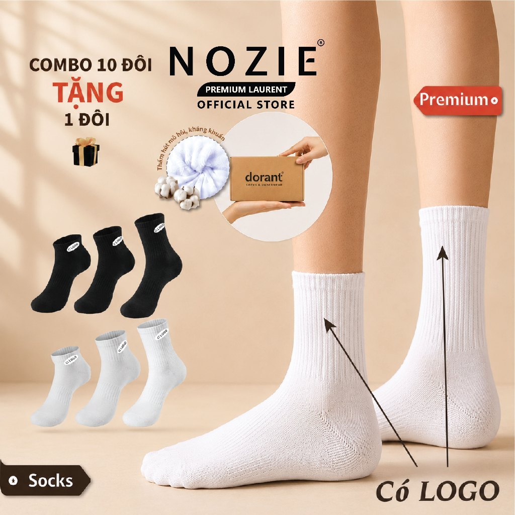 Combo 5,10 đôi tất LOGO cotton USA, vớ thể thao cao cấp thoáng mát thấm hút mồ hôi NOZIE studio